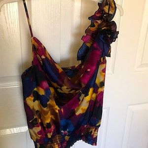 Watercolor Cowl Neck Blouse with Asymmetrical Sleeves sz S
